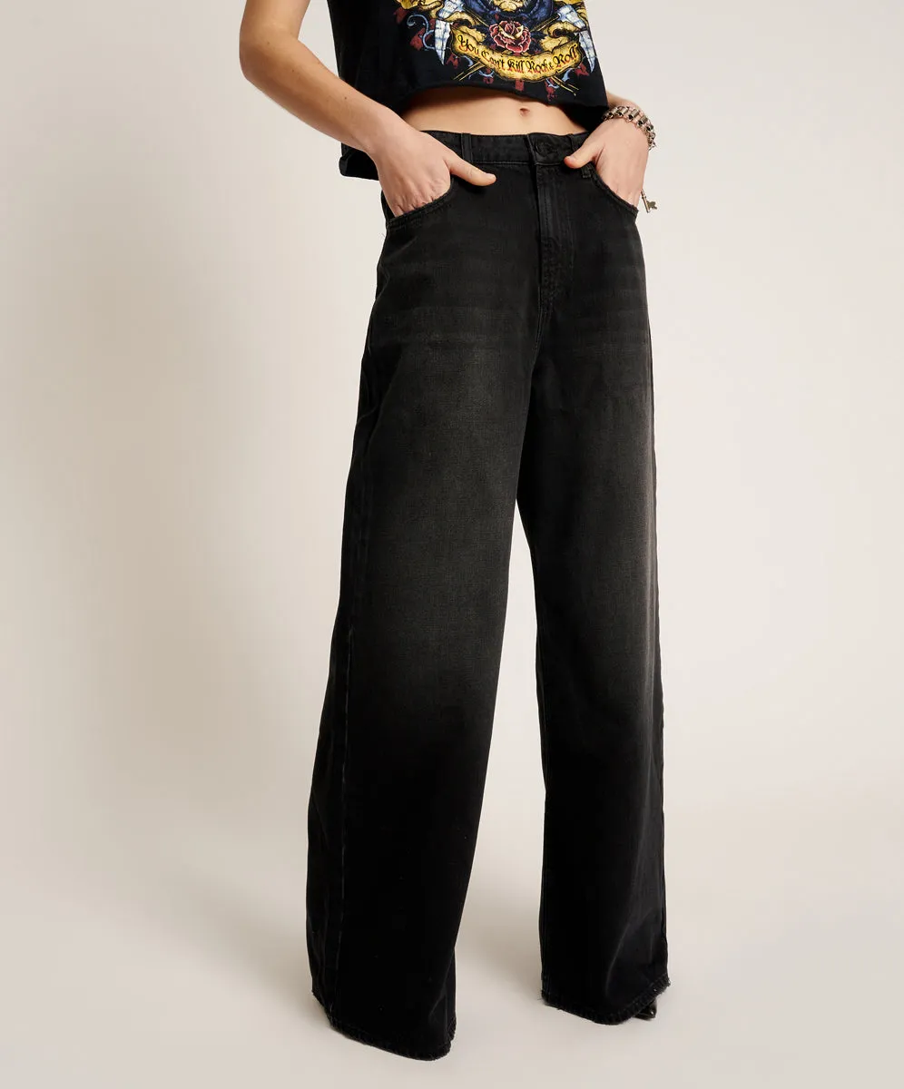 One Teaspoon - Love Machines Mid Waist Super Wide Leg Jeans - Washed Black sold by Jessie Boutique product image thumbnail 2