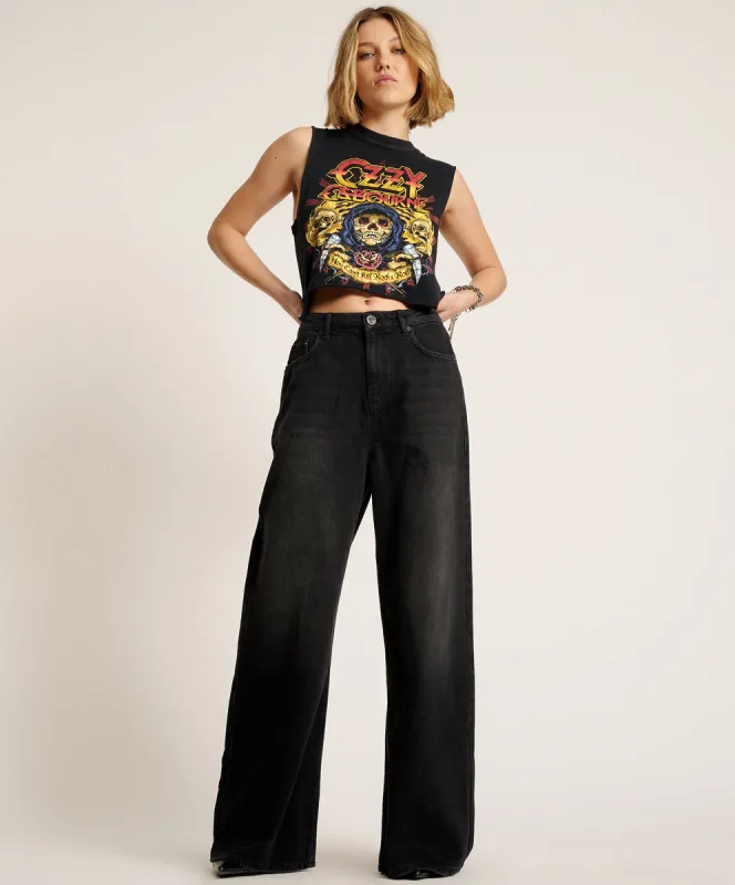 One Teaspoon - Love Machines Mid Waist Super Wide Leg Jeans - Washed Black sold by Jessie Boutique