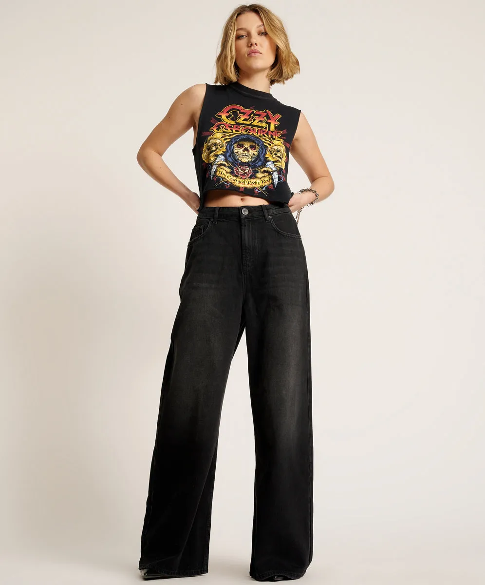 One Teaspoon - Love Machines Mid Waist Super Wide Leg Jeans - Washed Black sold by Jessie Boutique