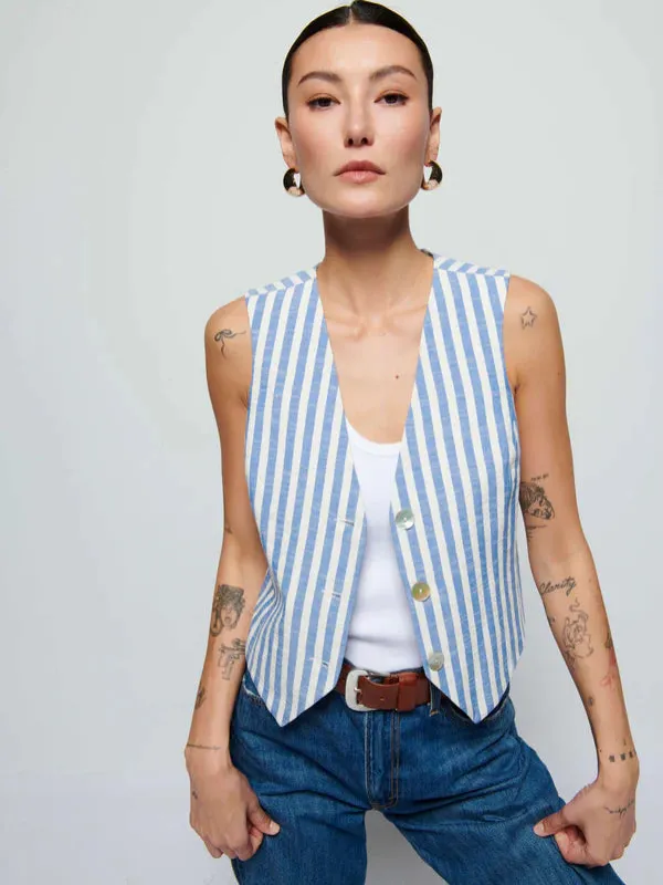 Nation LTD - Maddie Vest - Parisian Blue Stripe sold by Jessie Boutique