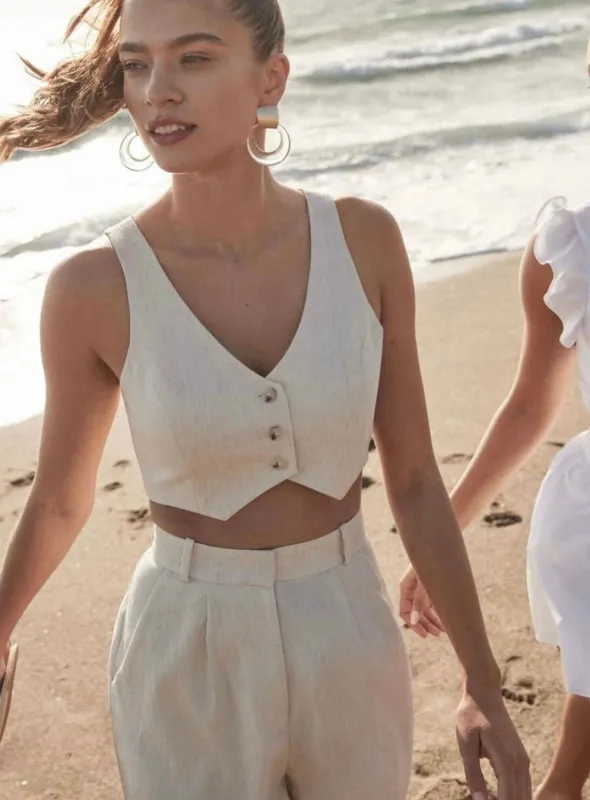 Amanda Uprichard - Ethan Cropped Vest - Beige sold by Jessie Boutique