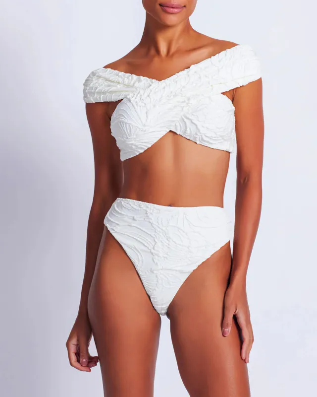 Patbo - Jacquard High Leg Bikini Bottom - White sold by Jessie Boutique