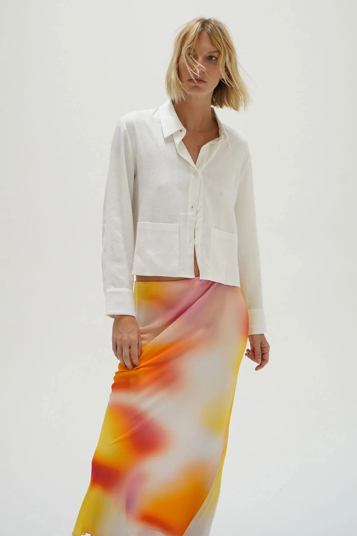 LNA - Rai Linen Button Up - White sold by Jessie Boutique