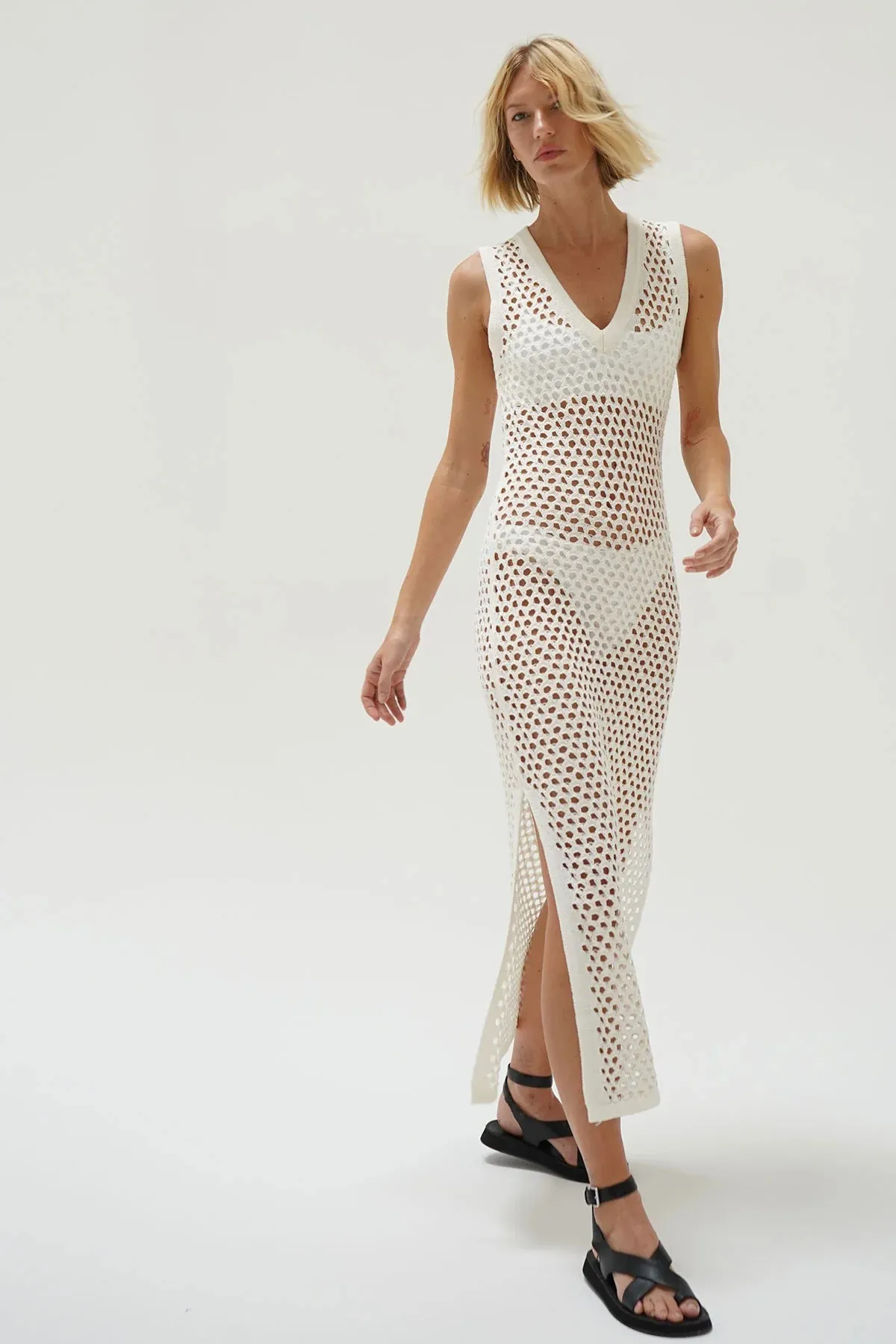 LNA - Althaia V Open Knit Maxi Dress - Ivory sold by Jessie Boutique