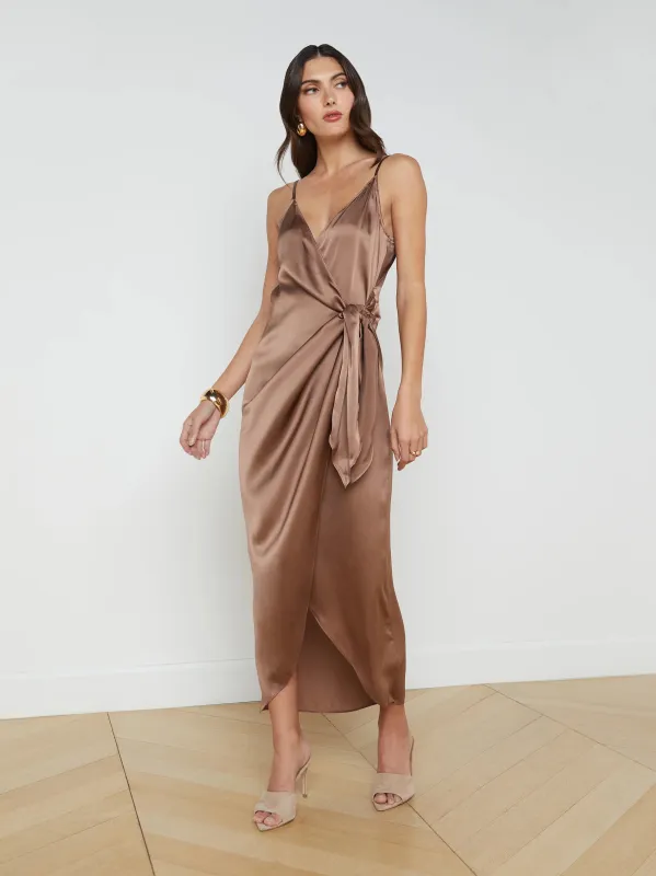 L’agence - Amilia Silk Wrap Dress - Sparrow made by L'AGENCE