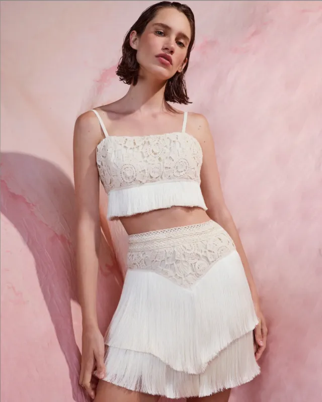 Patbo - Crotchet Fringe Cropped Top - Wheat sold by Jessie Boutique