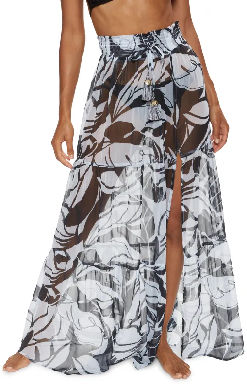 Ramy Brook - Cecelia Coverup Maxi Skirt - Black/White Palm sold by Jessie Boutique