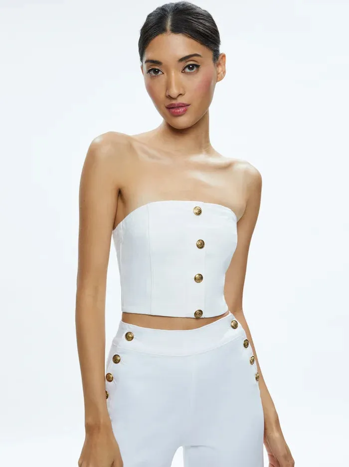 Alice + Olivia - Mel Denim Button Up Bustier - Off White sold by Jessie Boutique
