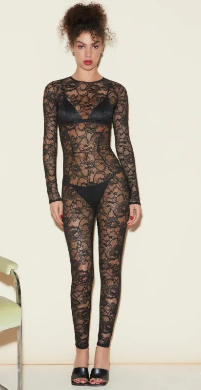 Fleur Du Mal - Lace Catsuit - Black sold by Jessie Boutique