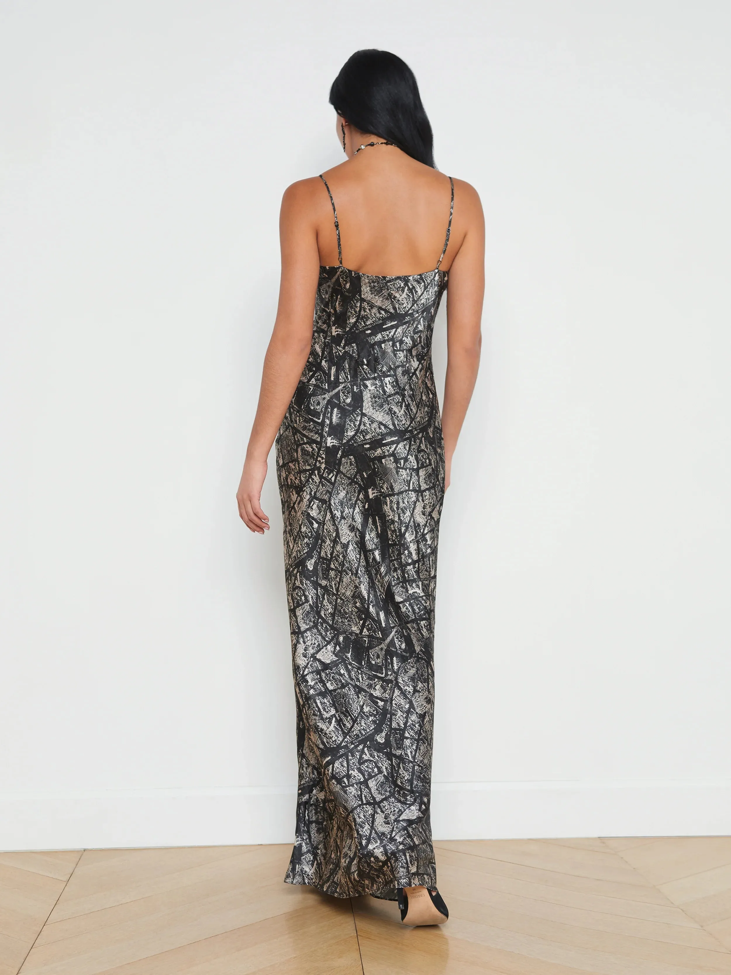 L’agence - Serita Silk Slip Dress - Black/Ecru Map of Paris sold by Jessie Boutique product image thumbnail 3