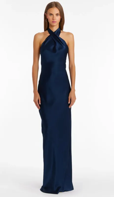 Amanda Uprichard - Jade Silk Maxi - Navy sold by Jessie Boutique