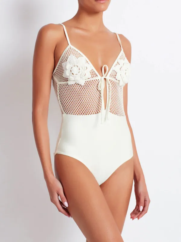 Patbo - Floral Crochet One Piece - Ivory sold by Jessie Boutique