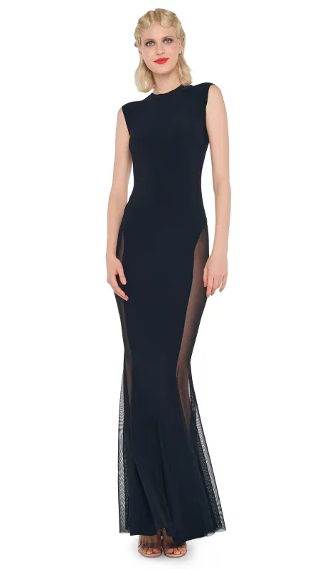 Norma Kamali - Sleeveless Crewneck Fishtail Gown W/Mesh - Black/Black Mesh sold by Jessie Boutique