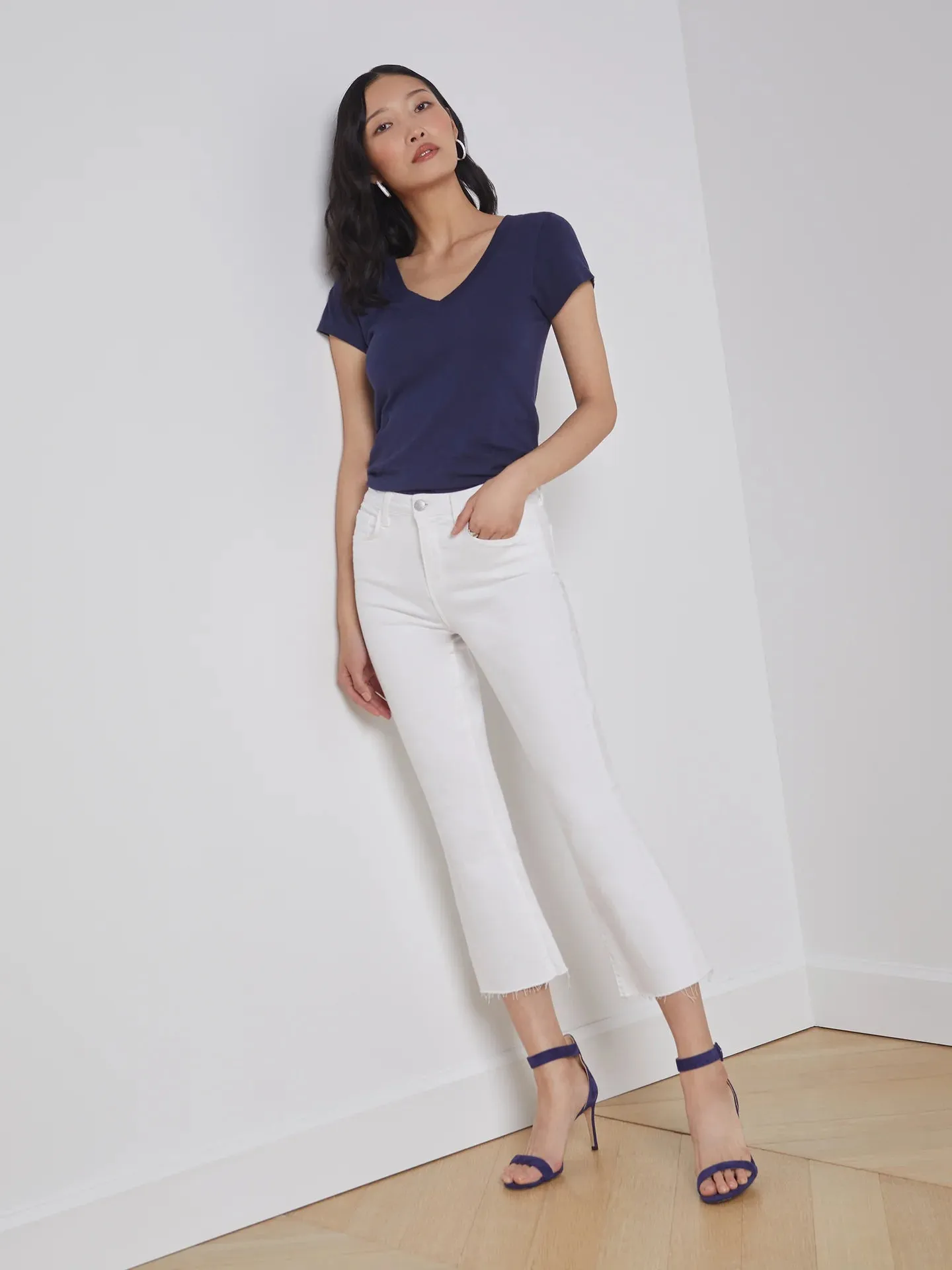 L’agence - Kendra Cropped Flare Jean - Blanc sold by Jessie Boutique
