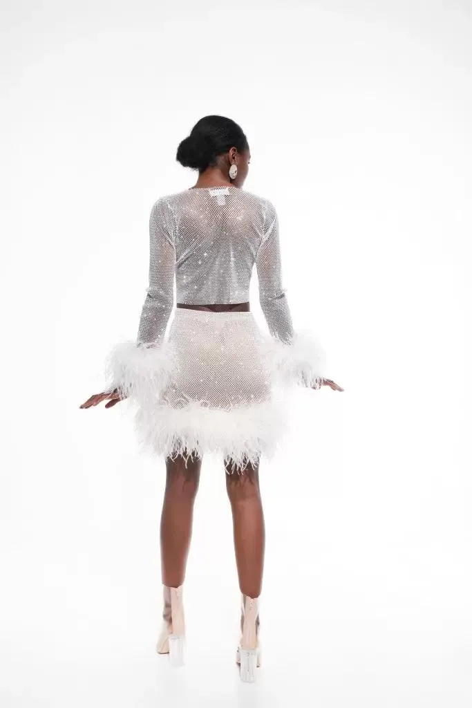 Santa Brands - Feathers Mini Skirt - White sold by Jessie Boutique product image thumbnail 2