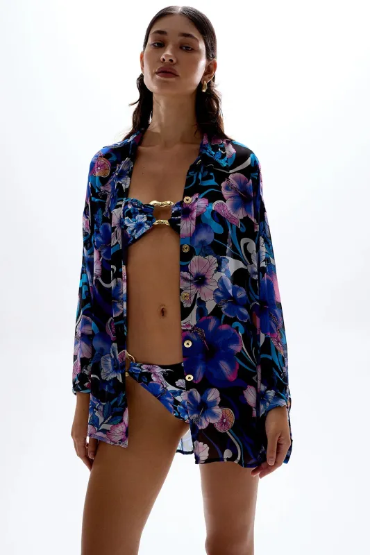 Cin Cin - Solace Button Up Shirt - Hibiscus Blue sold by Jessie Boutique