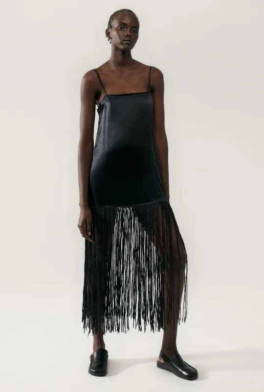Silk Laundry - Fringe Dress - Black sold by Jessie Boutique