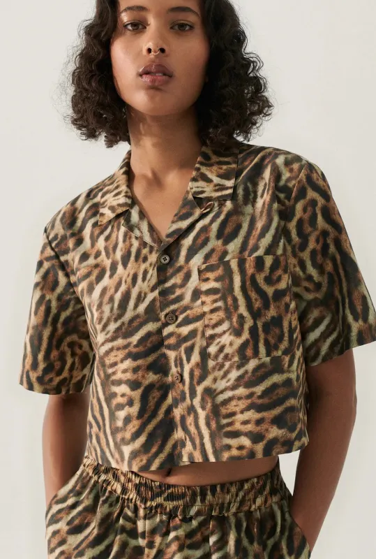 Silk Laundry - Cotton Silk Cropped Camp Shirt - Leopard sold by Jessie Boutique