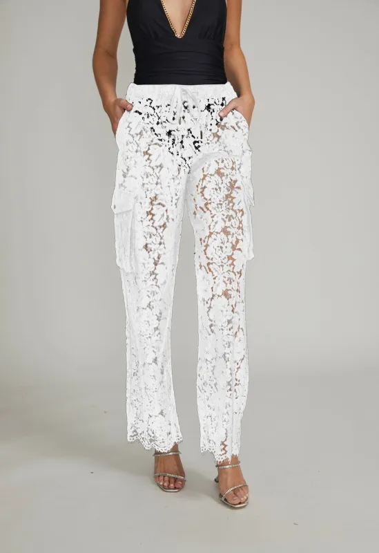 Generation Love - Palmer Lace Cargo Pant - White sold by Jessie Boutique