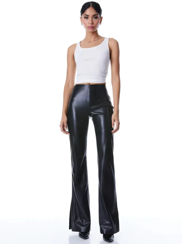Alice + Olivia - Teeny Vegan Leather Side Slit Pant - Black sold by Jessie Boutique