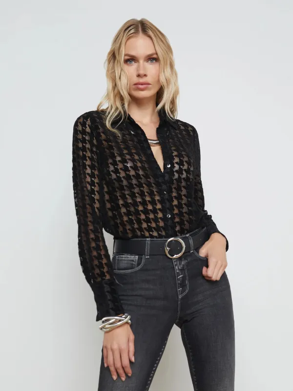 L’agence - Hailey Blouse - Black Houndstooth sold by Jessie Boutique