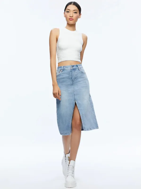 Alice + Olivia - Rye Midi Denim Skirt - Lightning Blue sold by Jessie Boutique