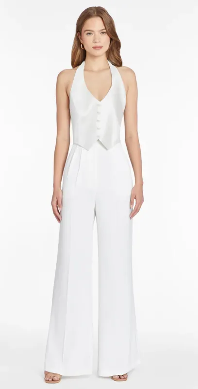 Amanda Uprichard - Isadore Satin Jumpsuit - Ivory sold by Jessie Boutique