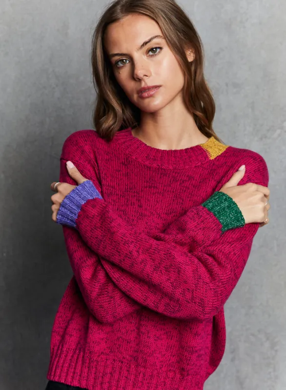 Autumn Cashmere - Tweed Color Block Crew - Barbie Multi sold by Jessie Boutique