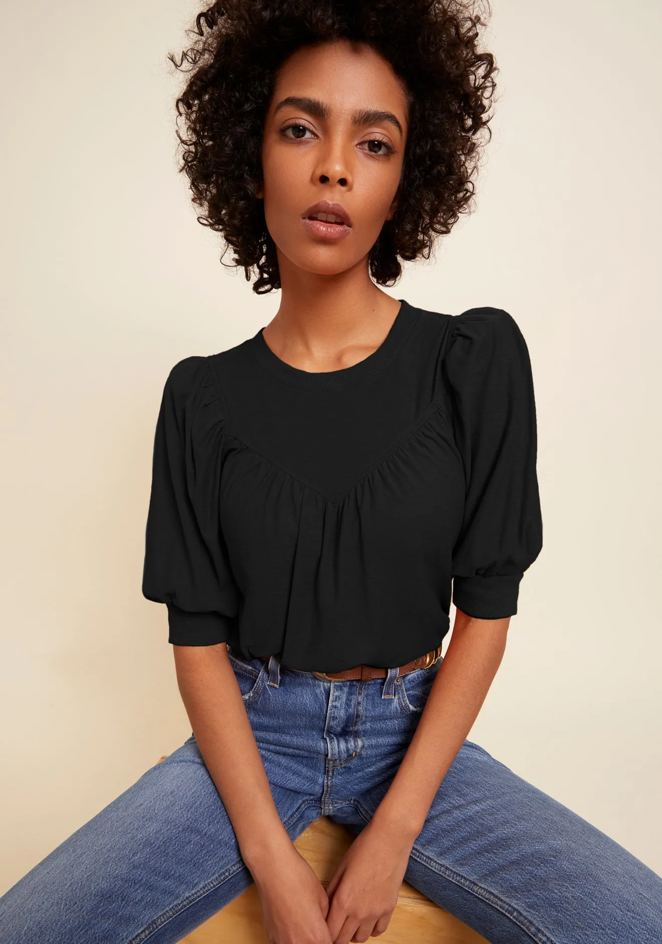 Nation LTD - Journey Feminine Yoke Tee - Jet Black sold by Jessie Boutique