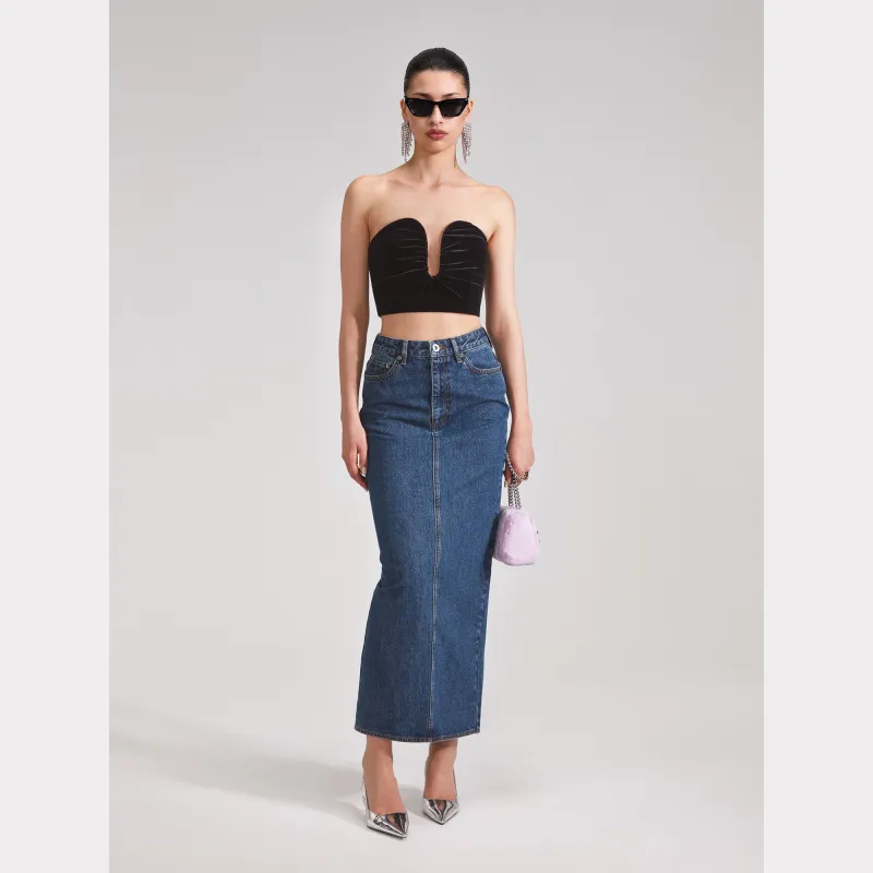 Self-portrait - Black Velvet Strapless Top - Black sold by Jessie Boutique