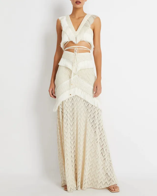 Patbo - Fringe Trim Maxi Skirt - Sandstone sold by Jessie Boutique