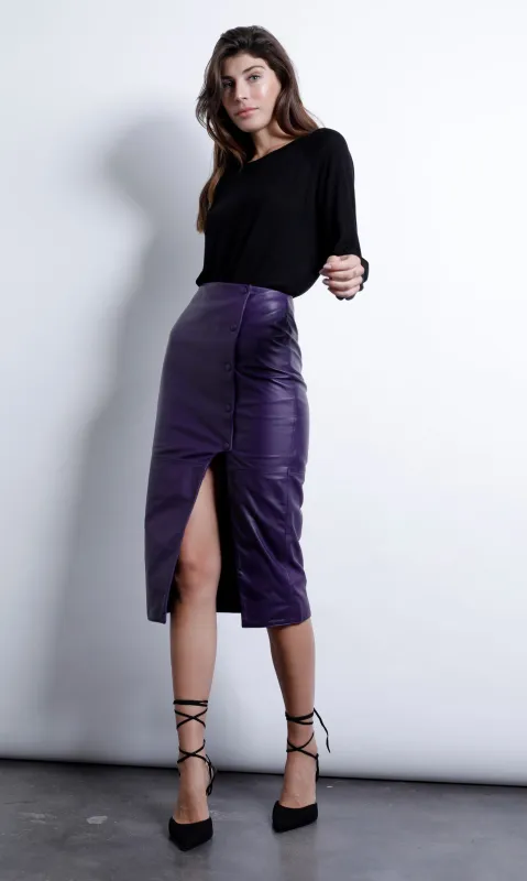 Karina Grimaldi - Angel Leather Skirt - Purple sold by Jessie Boutique
