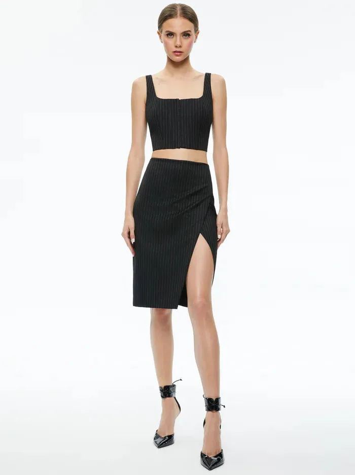 Alice + Olivia - Siobhan Midi Skirt - Black Pinstripe sold by Jessie Boutique