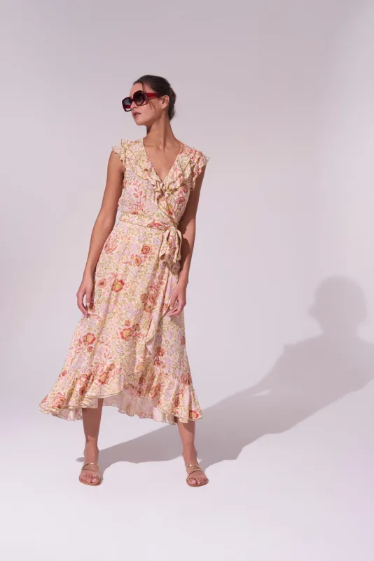 Poupette St Barth - Midi Dress Aude - Yellow Pensee sold by Jessie Boutique