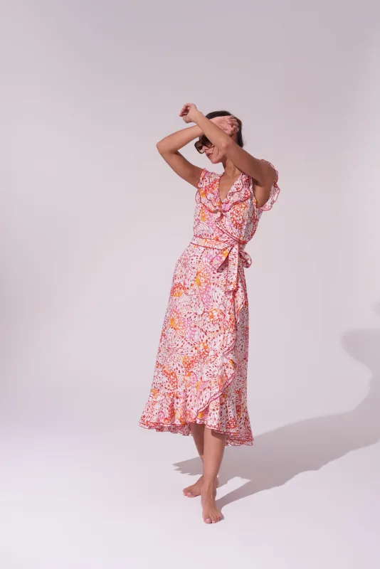 Poupette St Barth - Midi Dress Aude - Orange Ailes sold by Jessie Boutique
