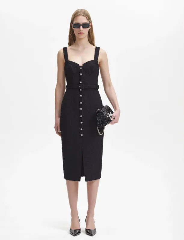 Self-portrait - Black Boucle Midi Dress - Black sold by Jessie Boutique