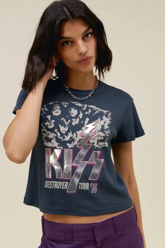 Daydreamer - Kiss Destroyer Tour ‘76 Shrunken Tee - Vintage Black sold by Jessie Boutique