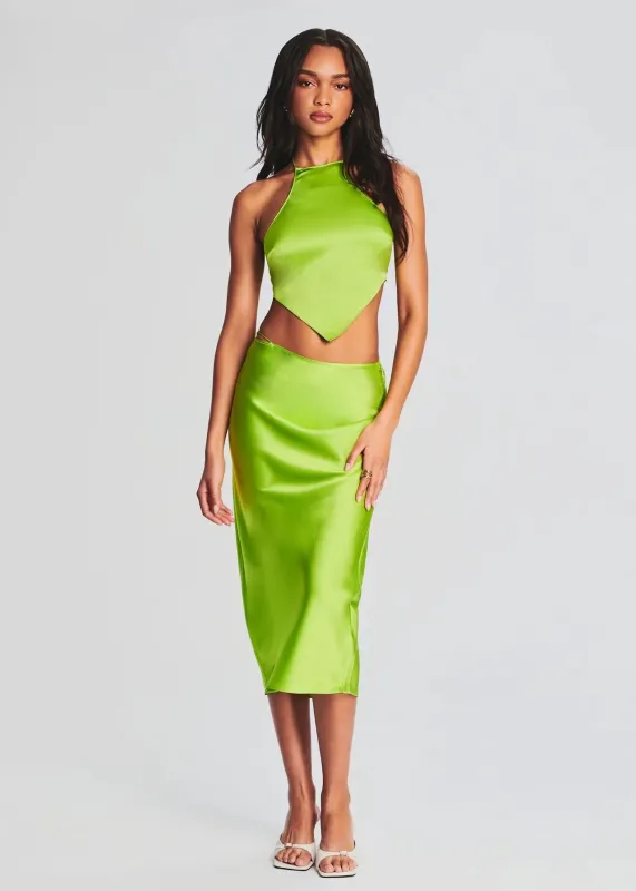 Ser.o.ya - Penina Silk Midi Skirt - Chartreuse sold by Jessie Boutique