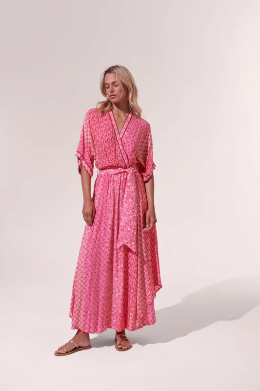 Poupette St. Barth - Long Dress Adha - Pink Batik Stripe sold by Jessie Boutique