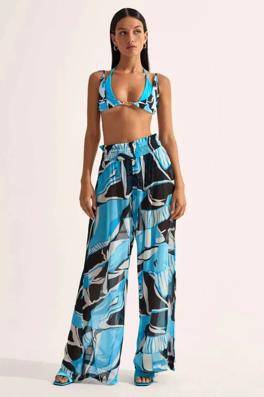 Cin Cin - Mission Shirred Palazzo Pants - Artifice Aqua sold by Jessie Boutique
