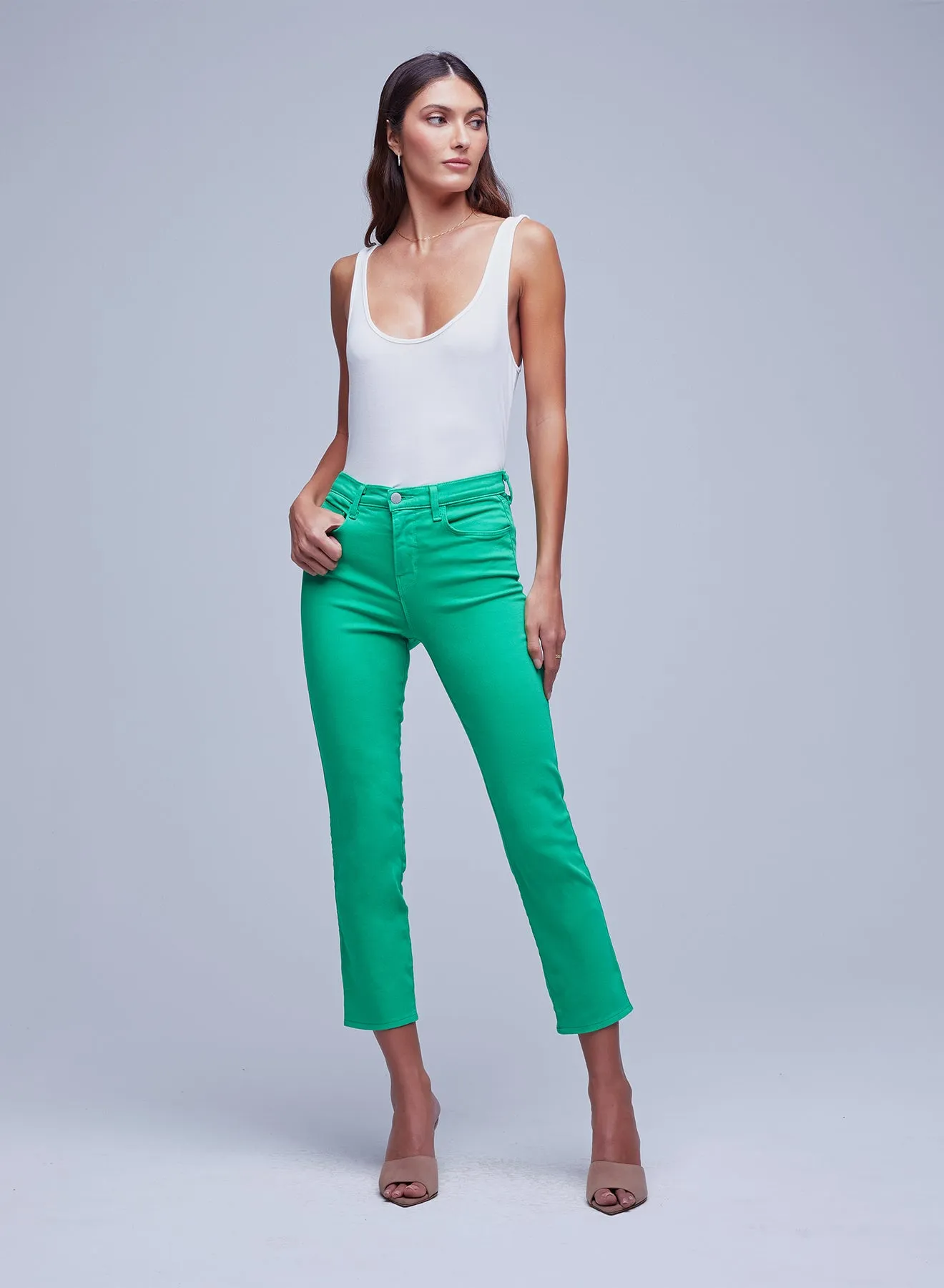 L’agence - Alexia H/R Crop Cigarette - Grass Green sold by Jessie Boutique