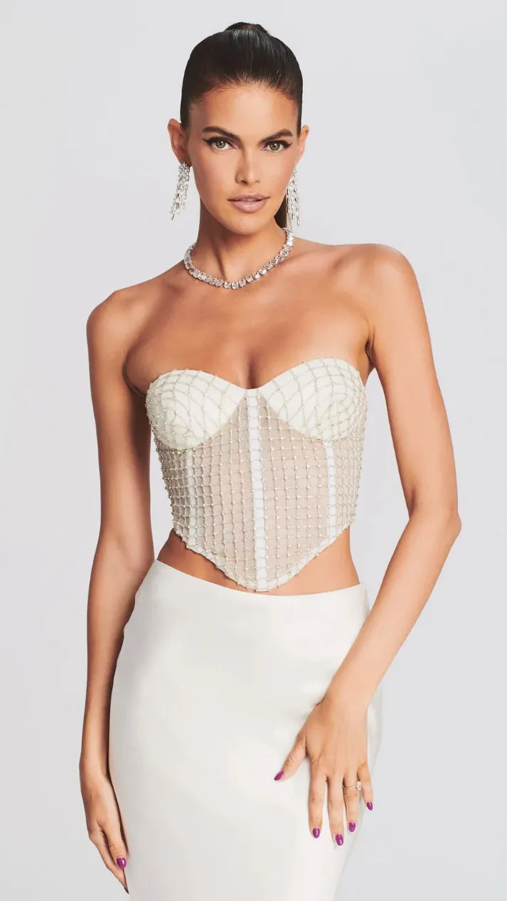 Retrofete - Margery Embellished Bustier Top - White sold by Jessie Boutique