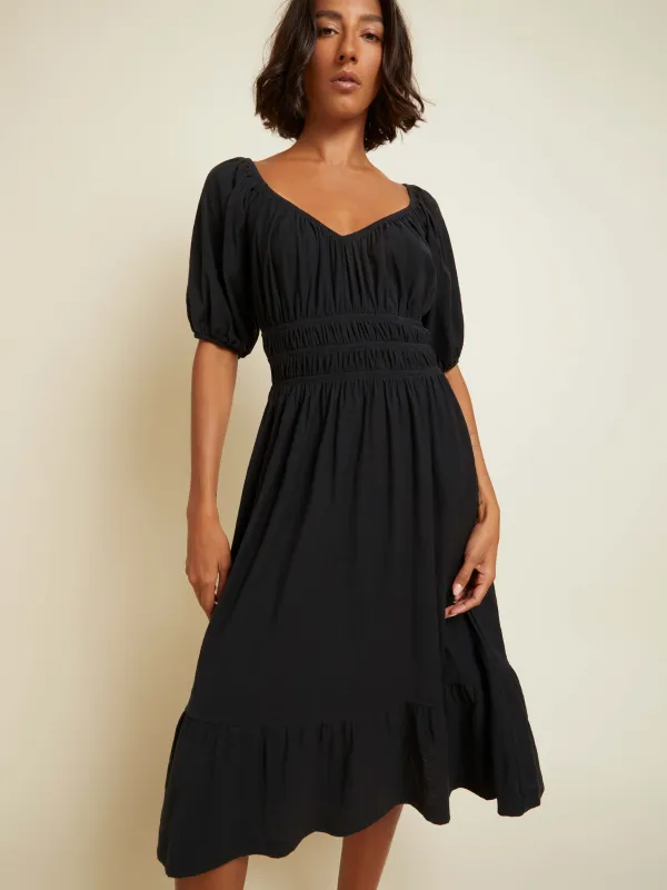 Nation LTD - Fabia Shirred Midi Dress - Jet Black sold by Jessie Boutique
