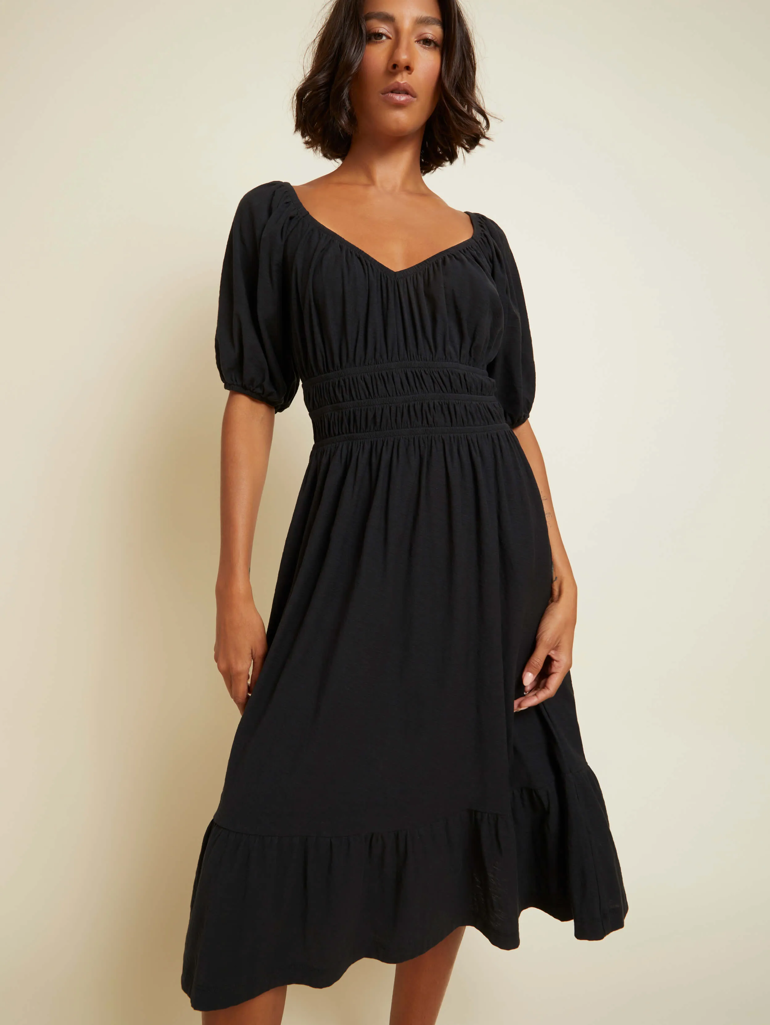 Nation LTD - Fabia Shirred Midi Dress - Jet Black sold by Jessie Boutique