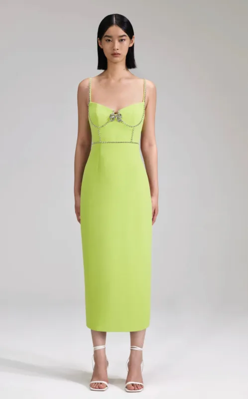 Self-Portrait - Lime Crepe Bow Midi Dress - Green sold by Jessie Boutique
