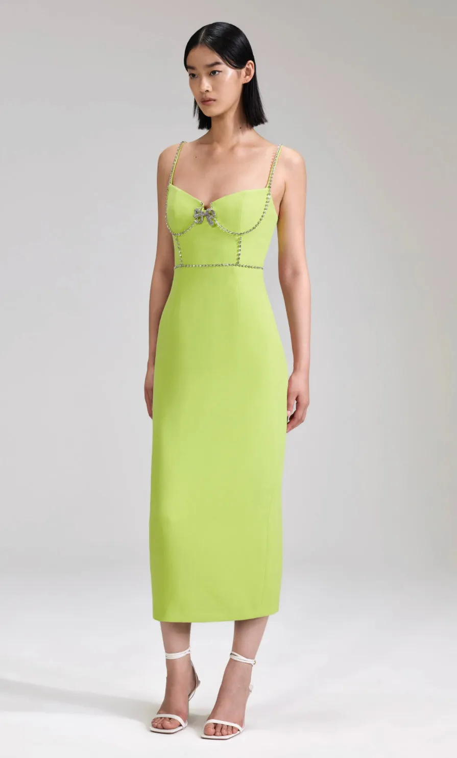 Self-Portrait - Lime Crepe Bow Midi Dress - Green sold by Jessie Boutique product image thumbnail 2