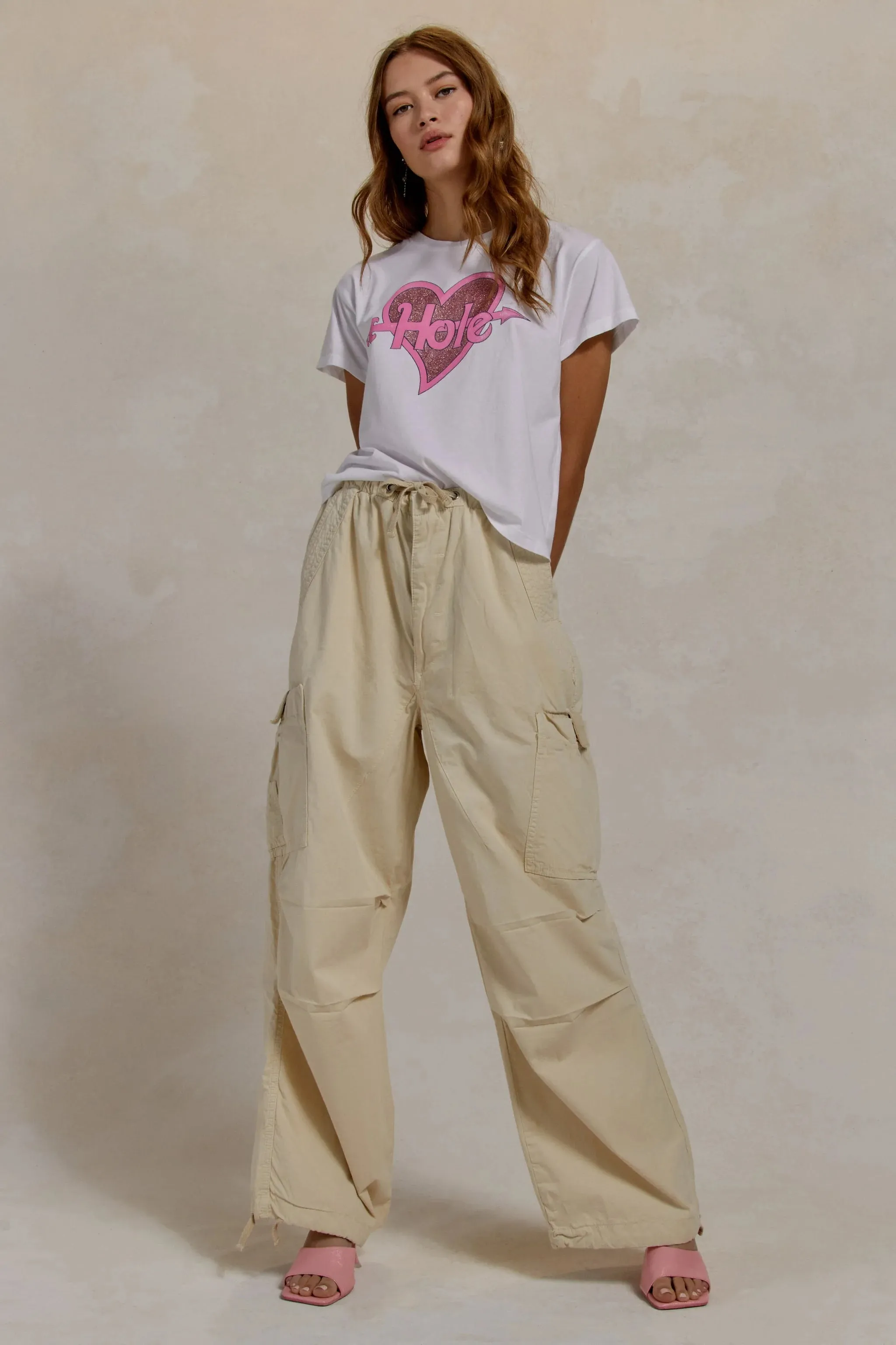 Daydreamer - Hole Glitter Heart Solo Tee - Optic White sold by Jessie Boutique