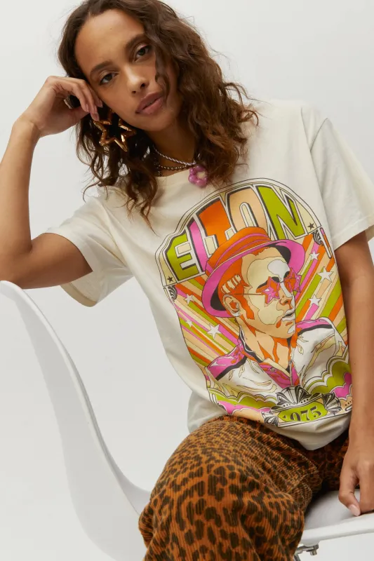 Daydreamer - Elton John 1975 Boyfriend Tee - Stone Vintage sold by Jessie Boutique