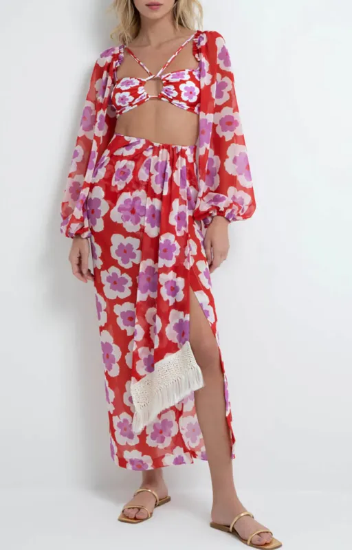 Patbo - Windflower Fringe Trim Beach Skirt - Cherry sold by Jessie Boutique
