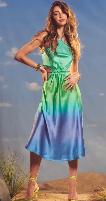 Rococo Sand - Kiki Midi Cut Out Dress - Blue & Green Ombre sold by Jessie Boutique
